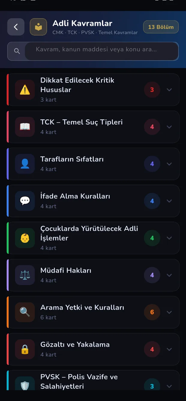 Mevzuat modülü, Adli Kavramlar ekranı