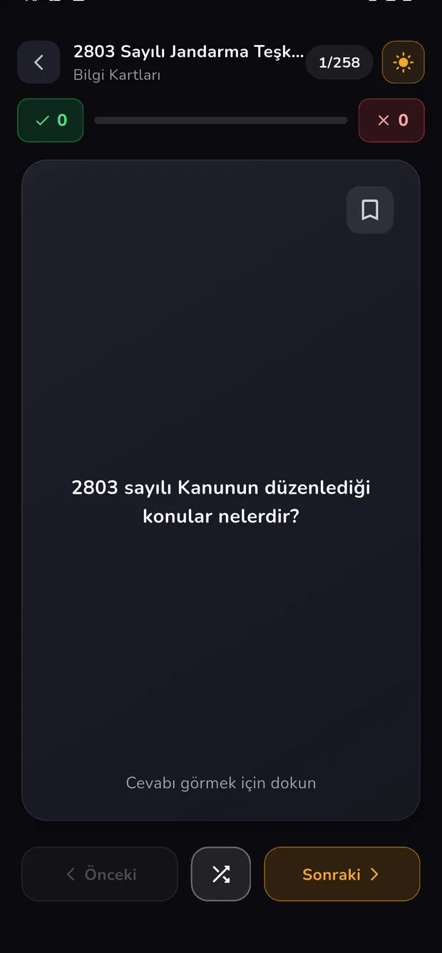 Bilgi kartı ekranı