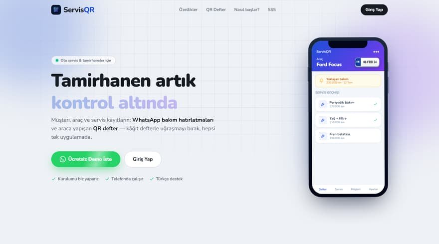 ServisQR web sitesi — ana sayfa