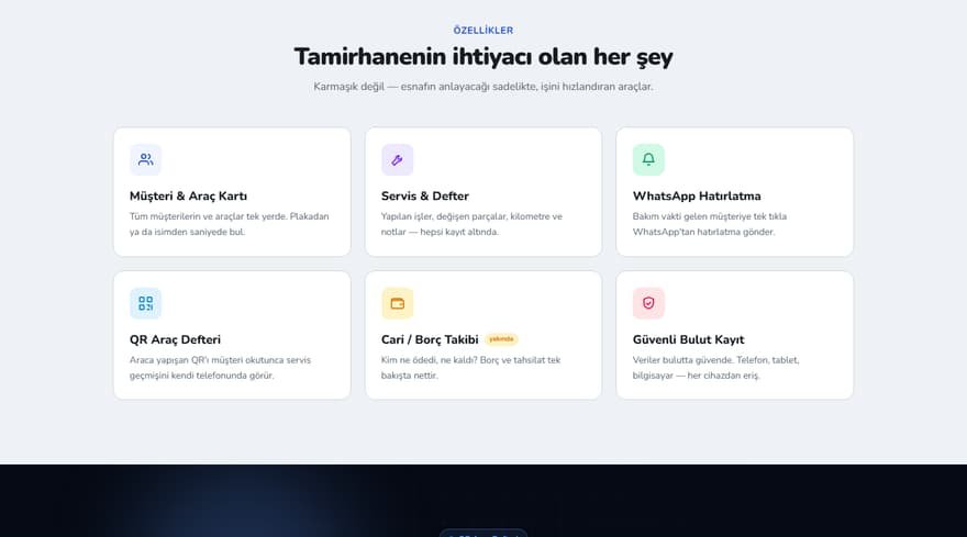 ServisQR — özellikler